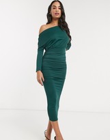Thumbnail for your product : ASOS DESIGN ruched midi dress in forest green
