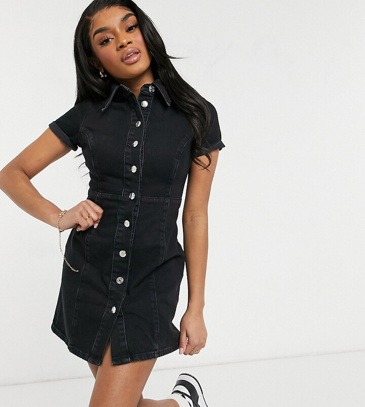 ASOS Petite DESIGN Petite denim fitted shirt dress in washed black -  ShopStyle