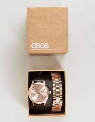 ASOS Interchangeable Watch In Black And Rose Gold