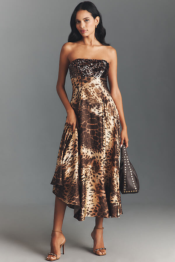 Dress the Population Miranda Strapless Sequin A-Line Midi Dress