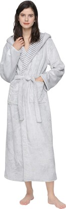 Mnemo Womens Hooded Dressing Gown Flannel Fleece Bathrobe and Towelling Robe