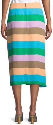 Tibi Striped Shirred Midi-Length Skirt