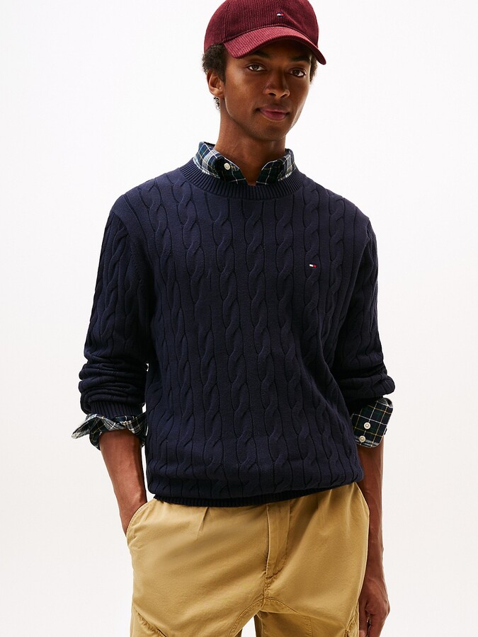 Tommy Hilfiger Men's Cable Knit Crewneck Sweater - Navy - XXXL