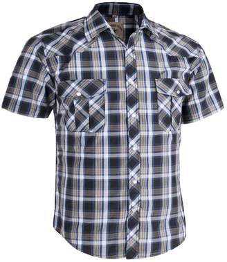 Coevals Club Men's Casual Plaid Snap Front Short Sleeve Shirt (Blue/Gray , XXL)