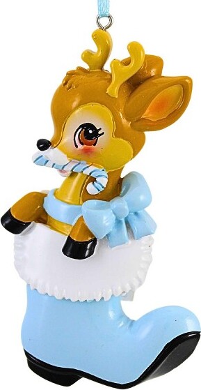 Polarx4.25InBabyDeerInBootBlueChristmasTreeOrnament,ChristmasDecorBaby'sFirstChristmas(1PC)