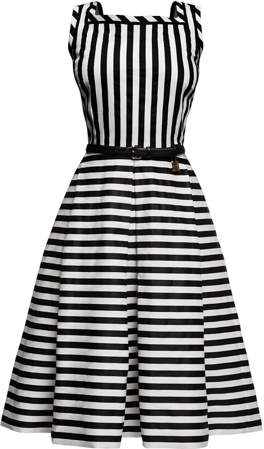 black and white striped a line dress