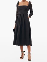 Thumbnail for your product : Self-Portrait Ruffled Dotted-tulle And Crepe Midi Dress - Black