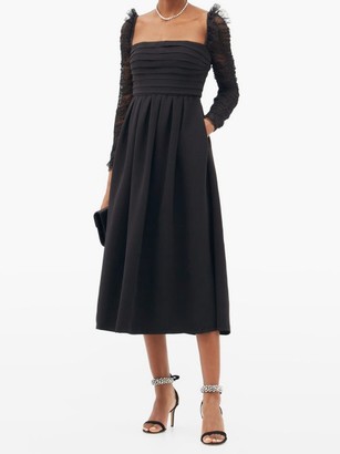 Self-Portrait Ruffled Dotted-tulle And Crepe Midi Dress - Black