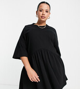 Thumbnail for your product : ASOS Curve ASOS DESIGN Curve oversized mini smock dress with dropped waist in black