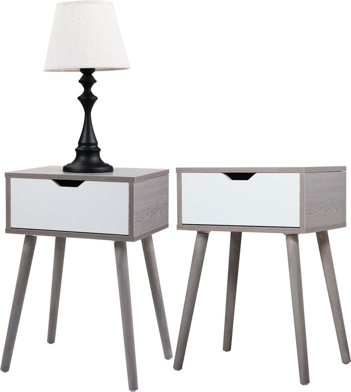 TONWIN 2 Pieces Grey Bedside Table with Storage Drawer for Living Room