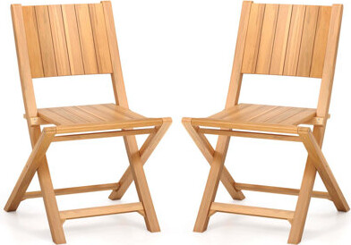 Gracie Oaks 2 Pcs Folding Patio Chairs With Inclined Backrest Teak Wood Outdoor Dining Chairs