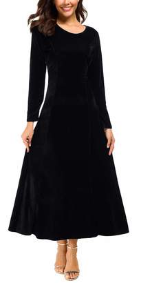 Urban CoCo Women's Elegant Long Sleeve Ruched Velvet Stretchy Long Dress (L, )