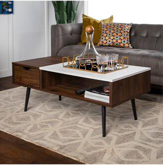 Hewson Mid-Century Modern Wood And Faux Marble Coffee Table