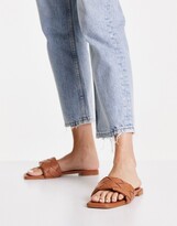 Thumbnail for your product : Vero Moda weave strap flat sandals with square toe in tan