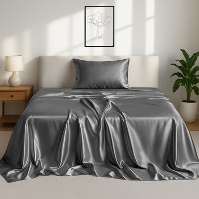 LuxDecorCollection Lux Decor 4-Piece Satin Sheets 100% Polyester Luxury Silky Soft Woven Fabric Deep Pocket Fitted Sheet