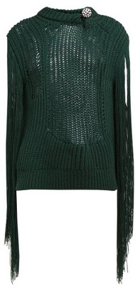 Calvin Klein Crystal Brooch Embellished Fringe Sweater - Green