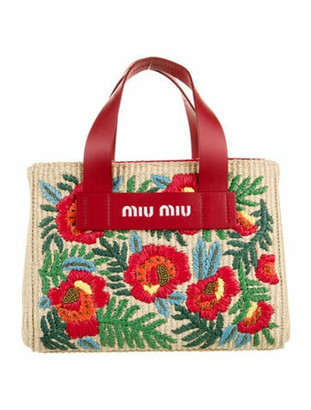 Miu Miu Embroidered Straw Tote Red - ShopStyle