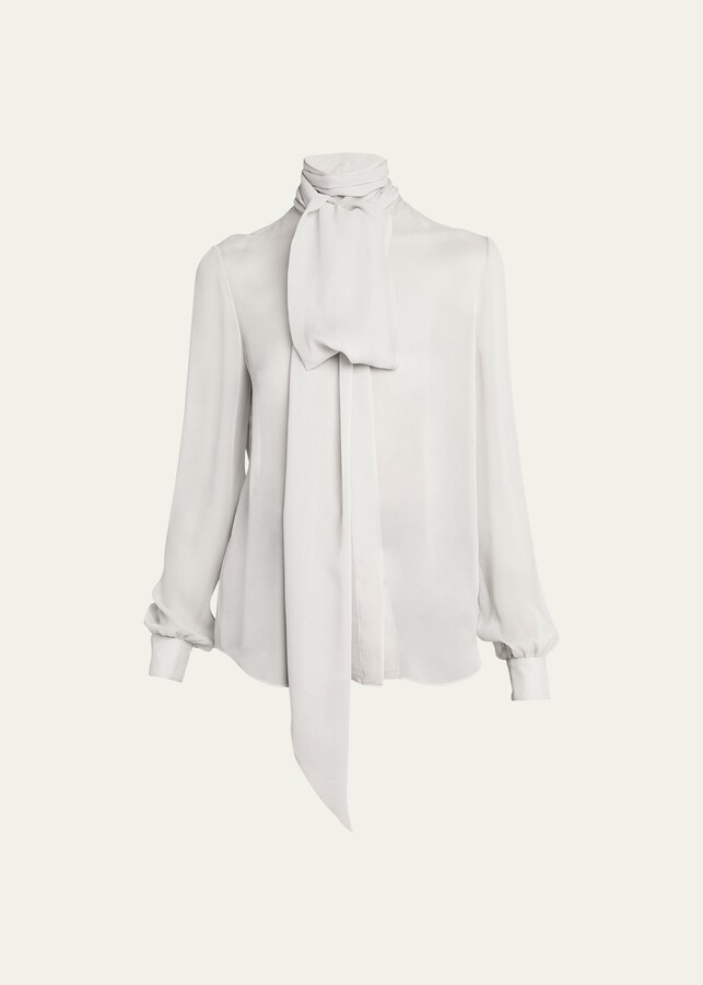 Saint Laurent Sheer TieNeck Blouse ShopStyle