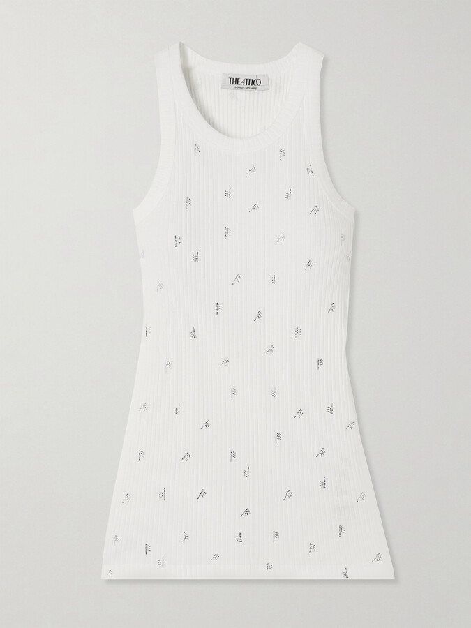 ATTICO Crystal-embellished Ribbed Cotton-jersey Tank - White