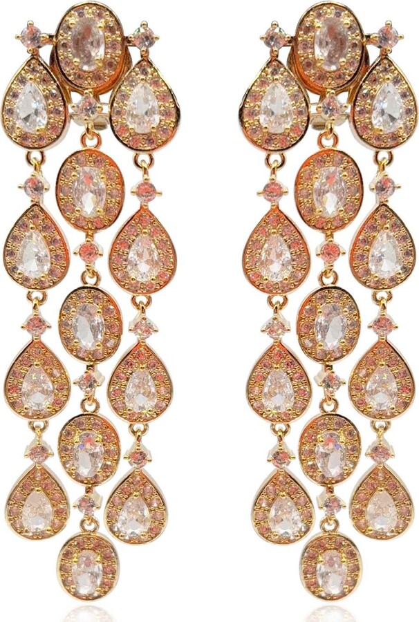 Michael Nash Jewelry Neutrals Multi Shape Crystal Drop Clip On Earrings Set In Gold Plate