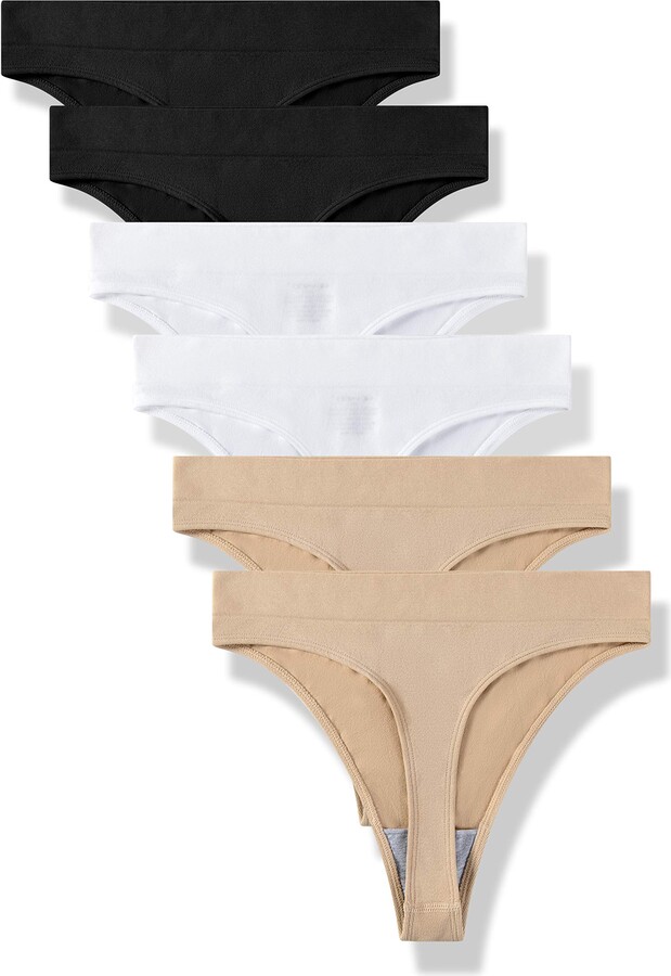 GRANKEE Women's Breathable Seamless Thong Panties No Show Underwear 6 Pack(B2W2S2 6 pack L