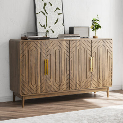 Ebern Designs Sideboard Buffet Cabinet With Storage ,Carved 4 Door Sideboard,Multifunctional Accent Cabinet With Adjustable Layer Board For Living Room, Entryway, H