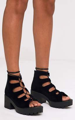 PrettyLittleThing Caprice Black Faux Suede Lace Up Sandals