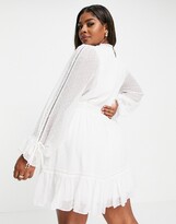 Thumbnail for your product : Forever New Curve shirred waist skater mini dress with flippy hem in ivory