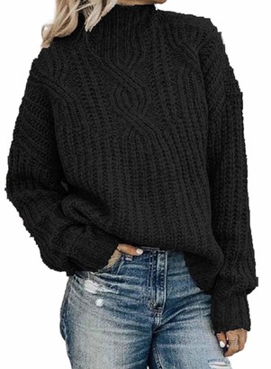 Dokotoo Women's Casual Jumper Mock Neck Long Sleeve Solid Color Jumper Sweater Pullover Knitted Tops Green
