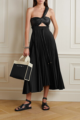 A.L.C. Addie One-shoulder Pleated Vegan Leather And Shell Midi