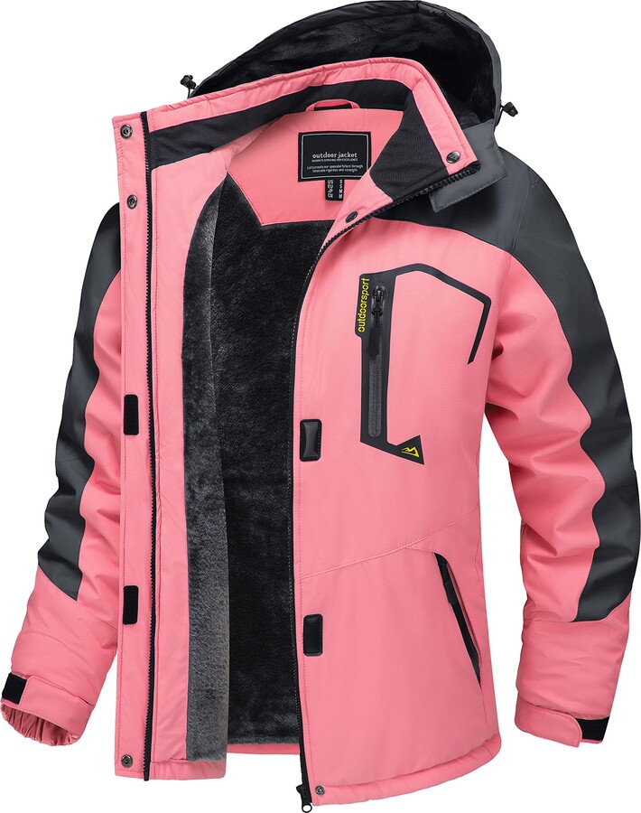 TACVASEN Waterproof Jackets Women Winter Walking Outdoor Coat Ladies Skiing  Fleece Warm Jacket with Hood Hiking Thermal Parka Rain Coats Pink -  ShopStyle