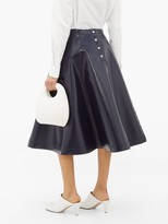 Thumbnail for your product : Sara Lanzi Coated Wool-blend A-line Skirt - Navy