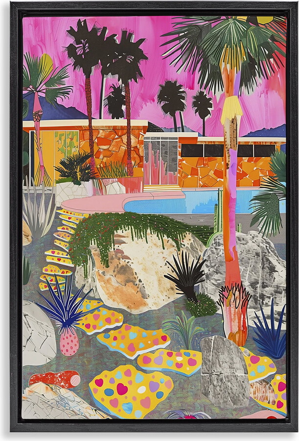 Stupell Industries Modern Tropical Villa Collage Abstract Painting Black Floater Framed Canvas Art Print Wall Art, 21 x 31