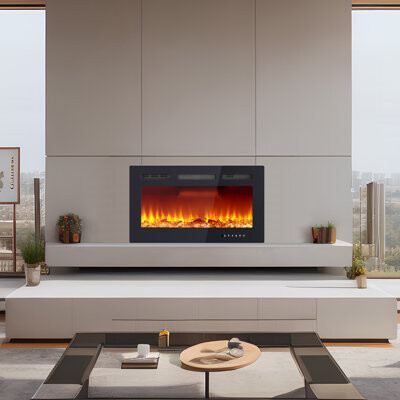 Symple Stuff 30 Inch Recessed Electric Fireplace, Ultra Thin Wall Mounted Heater, Touch & Remote Control, 750/1500w