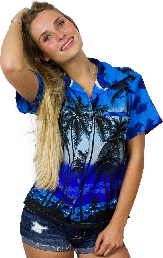 King Kameha Hawaiian Blouse Shirt for Women Funky Casual Button Down Very Loud Shortsleeve Beach
