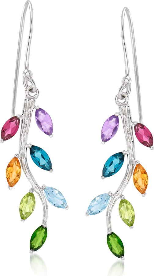 Ross-Simons Multi-Gemstone Vine Drop Earrings in Sterling Silver