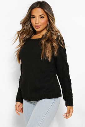 boohoo Petite Cable Knit Sleeve Detail Sweater