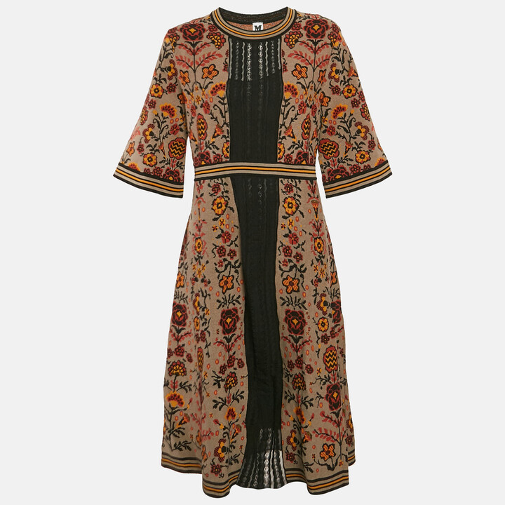 M Missoni Brown Floral Cotton Knit Midi Dress L