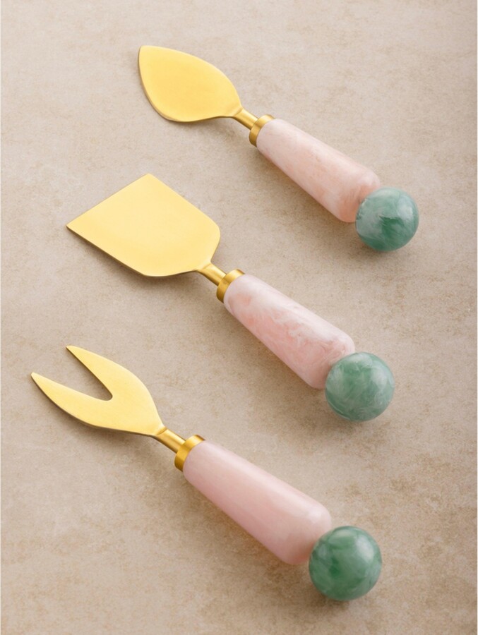 Gauri Kohli Copenhagen Cheese Knives - Shades of pink, green and gold