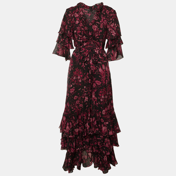Gucci Black Floral Print Tiered Maxi Dress M
