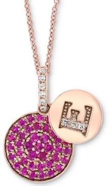 Effy Certified Ruby (3/8 ct. t.w.) & Diamond Accent 18" Initial Pendant Necklace in 14k Rose Gold