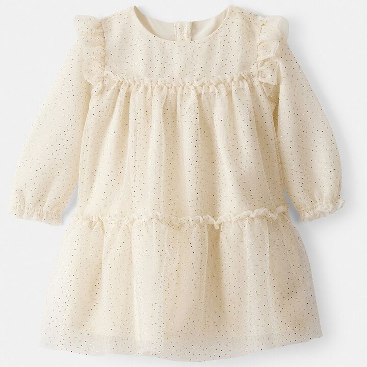 Baby Girl Carter's Sparkle Polka Dot Tulle Long Sleeve Dress