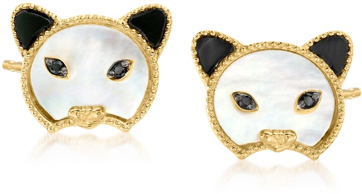 JOY Jewelry 1Pair Girls Silver Plated Cute Korea Chic Pearl Cat Kitten Head Ear Stud Earring 