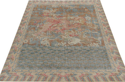 Distressed Dragon Rug In Brown Blue Red Pictorials By Rug & Kilim