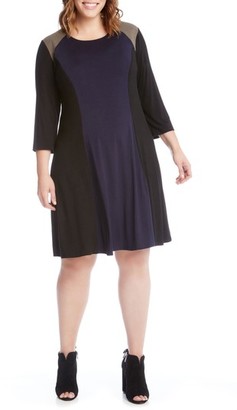 Karen Kane Plus Size Women's Faux Suede Trim Colorblock A-Line Dress
