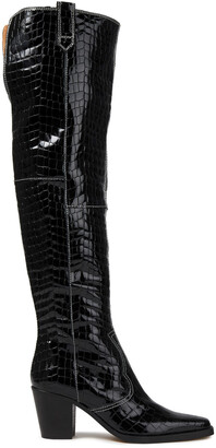 Ganni Croc-effect Patent-leather Thigh Boots