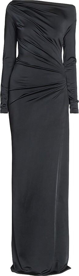 Victoria Beckham Women's Draped Stretch-Satin Off-The-Shoulder Gown - Black - Size 10