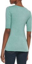 Thumbnail for your product : Neiman Marcus Majestic Paris for Soft Touch Elbow-Sleeve Scoop-Neck Tee, Vert (Green)
