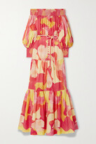 Thumbnail for your product : Rebecca Vallance Toretta Off-the-shoulder Belted Printed Organic Cotton Maxi Dress - Pink