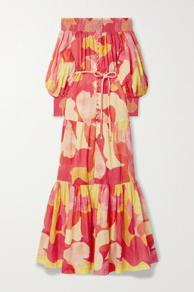 Rebecca Vallance Toretta Off-the-shoulder Belted Printed Organic Cotton Maxi Dress - Pink